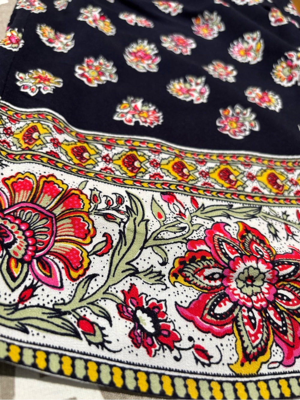LOFT viscose DRAWSTRING floral crop pants NAVY BLUE red XL - Picture 4 of 6